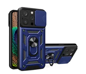 Hurtel Hybrid Armor Camshield iPhone 15 Pro modrá / Kryt / Stojánek / Krytka kamery
