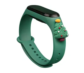 Hurtel Strap Xmas tmavě zelená / Řemínek / Xiaomi Mi Band 3/4 / s vánočním stromkem