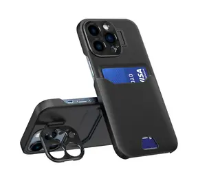 Hurtel Leather Stand Case pro Apple iPhone 14 Pro černá / Peněženkové pouzdro / Kožené / Stojánek / Slot na kartu