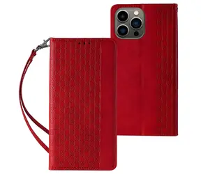 Hurtel Magnet Strap pouzdro pro Apple iPhone 14 Plus červená / Pouzdro / Flip peněženka / Magnetické / Stojánek