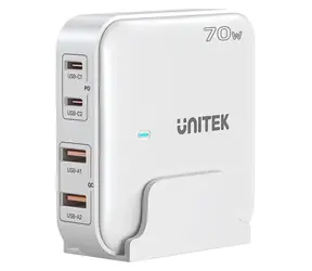 Unitek GaN 70W bílá / Nabíječka / 2x USB-C / 2x USB-A / PD