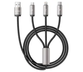 Tech-Protect UltraBoost 3in1 šedá / Nabíjecí kabel / USB-A / Micro-USB / Lightning / USB-C / 1 m / 3,5 A