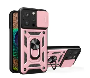 Hurtel Hybrid Armor Camshield růžová / Kryt / Apple iPhone 15 Pro / stojánek / kryt fotoaparátu
