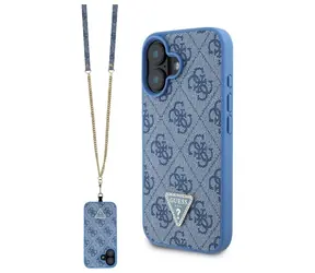 GUESS Leather Metal Logo Strass Crossbody modrá / Pouzdro / pro iPhone 16