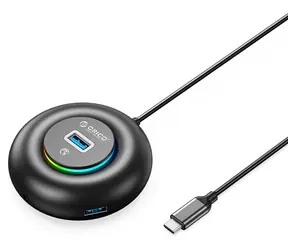 Orico YXR4-C3 černá / USB Hub / 4x USB-A 3.0 / RGB / audio a mikrofonní port / kabel 1,8 m
