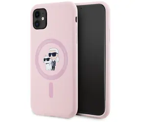 Karl Lagerfeld Silicone Karl & Choupette MagSafe růžová / Pouzdro pro iPhone 11 / Silikonové