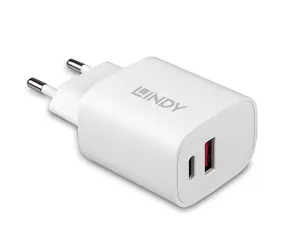 Lindy 2-Port nabíječka 20W bílá / Nabíječka / USB-C Power Delivery + USB-A / Rychlé nabíjení