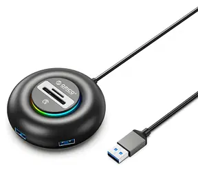 Orico YXR5-U3 RGB černá / USB hub / 4x USB-A 3.0 / čtečka SD a microSD / kabel 0,3 m