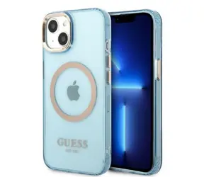GUESS Gold Outline Translucent modrá / Zadní kryt / MagSafe / Apple iPhone 13