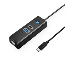 Orico PWCUR-C3 černá / USB Hub / 3 porty / USB-A 3.0 / USB-C 3.0 / RJ45 Gigabit / kabel 1 m