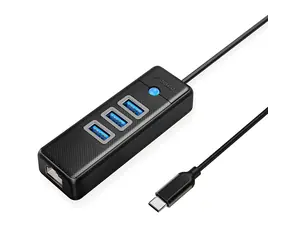 Orico PW3UR25-C3 černá / USB hub / 4-portový / 3x USB-A 3.0 / RJ45 2.5G Ethernet / 0,15 m
