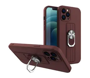 Hurtel Kryt s kroužkem a stojánkem pro Apple iPhone 13 Pro hnědý / Silikonový kryt / Otočný stojánek