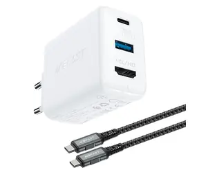 Acefast A17 GaN nabíječka bílá / Nabíjecí adaptér s HDMI výstupem / 65W / HDMI 4K 60Hz / USB-C + USB-A