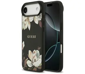 Guess Grained Flowers Classic Logo MagSafe černá / Kryt / Apple iPhone Air