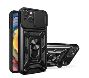 Hurtel Hybrid Armor Camshield černá / Zadní kryt / Apple iPhone 15 Plus / Kryt kamery a stojánek