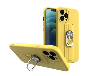 Hurtel Kryt s kroužkem a stojánkem pro Apple iPhone 12 mini žlutý / Silikonový kryt / Otočný stojánek