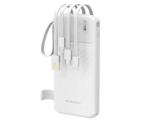 Wozinsky W11-W bílá / Powerbanka / 10000 mAh / 10W / vestavěné kabely / svítilna