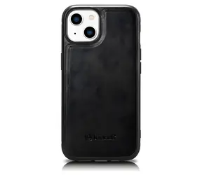 iCarer Leather Oil Wax černá / Pouzdro / Přírodní kůže / Apple iPhone 14 Plus