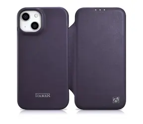 iCarer CE Premium Folio tmavě fialová / Pouzdro / Kožené flip / MagSafe / Apple iPhone 14 Plus