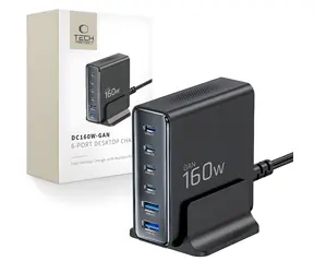 Tech-Protect DC160W-GAN černá / Nabíjecí stanice / GaN / 6 portů / 160W