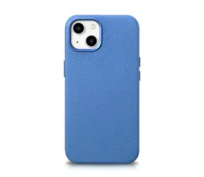 iCarer Litchi Premium světle modrá / Pouzdro / Kožené / MagSafe / Apple iPhone 14 Plus