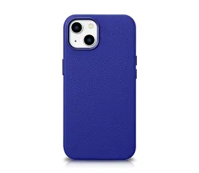 iCarer Litchi Premium Leather Case tmavě modrá / Pouzdro / Kožené / MagSafe / Apple iPhone 14 Plus