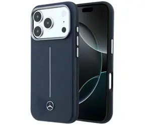 Mercedes Leather Semi Wrap Iconic Line tmavě modrá / Zadní kryt / MagSafe / pro iPhone 17 Pro