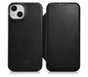 iCarer CE Oil Wax Premium MagSafe černá / Pouzdro / Kožené flip / Apple iPhone 14 Plus