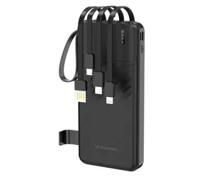 Wozinsky W11-B černá / Powerbanka / 10000 mAh / 10W / vestavěné kabely / LED svítilna