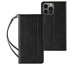 Hurtel Magnet Strap Case pro Apple iPhone 14 Pro Max černá / Pouzdro / Peněženka / Magnetické / Poutko / Stojánek