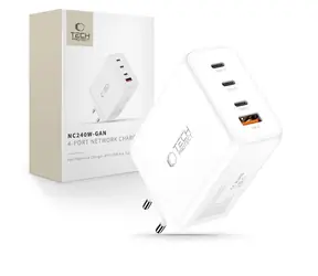 Tech-Protect NC240W-GaN bílá / Nabíjecí adaptér / GaN / 4 porty / 240W / PD, QC 3.0