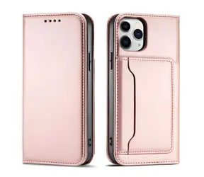Hurtel Magnet Card Case peněženka pro Apple iPhone 12 Pro Max růžová / Pouzdro / Magnetické / Kapsa na kartu