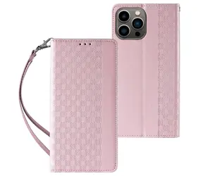 Hurtel Magnet Strap Case peněženka se stojánkem a poutkem růžová / Pouzdro / Apple iPhone 14 Pro Max / Magnetické / Flip