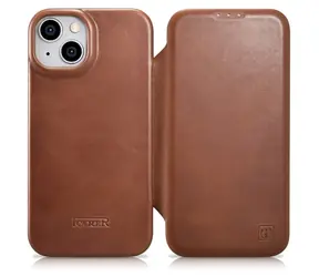 iCarer CE Oil Wax Premium MagSafe hnědá / Pouzdro / Kožené flip / Apple iPhone 14 Plus
