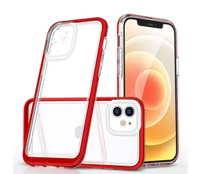 Hurtel Clear 3in1 Case červená / Kryt / Apple iPhone 12 / Průhledný / Silikonový rámeček