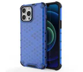 Hurtel Honeycomb Case pro Apple iPhone 13 Pro Max modrá / Pouzdro / Odolné / TPU Bumper / Voštinový vzor