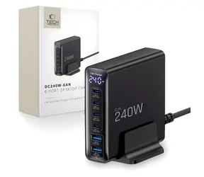 Tech-Protect DC240W-GaN černá / Nabíjecí stanice / GaN / 6 portů / 4x USB-C / 2x USB-A / 240W / QC 3.0