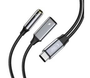 Tech-Protect UltraBoost černá / Adaptér / USB-C - 3,5mm jack + USB-C / PD 60W 6A