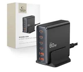 Tech-Protect DC80W-GAN černá / Nabíjecí stanice / GaN / 6 portů / PD 80W / QC 3.0