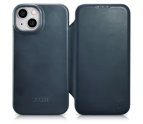 iCarer CE Oil Wax Premium modrá / Pouzdro / Kožené flip / MagSafe / Apple iPhone 14 Plus