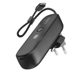 SBS Hybrid černá / Powerbanka / 5000 mAh / 20 W PD / integrovaný kabel / skládací zástrčka