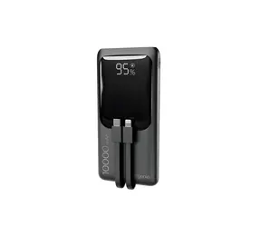 Gembird Powerbank 10000 mAh integrované kabely černá / Powerbanka / USB-C vstup / USB-A, USB-C výstup / 20 W PD