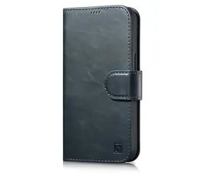 iCarer Oil Wax Wallet modrá / Pouzdro / Kožené flip / Anti-RFID / 2v1 peněženka / Apple iPhone 14 Pro