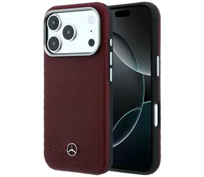 Mercedes Leather Semi Wrap Wood Effect červená / Zadní kryt / MagSafe / pro iPhone 17 Pro Max