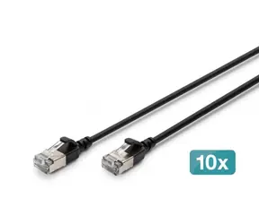 Digitus CAT6A F/FTP Slim černá / Patch kabel / RJ45 / 3 m / 10 ks / 10 Gbit/s / PoE+