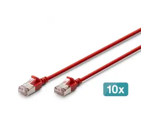 Digitus CAT 6A F/FTP Slim červený / Patch kabel / RJ45 / 0,3 m / 10 Gbit/s / 10 ks