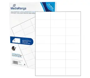MediaRange Etikety 70x37mm bílé / Etikety / A4 / permanentní lepení / matný povrch / Laser/Inkjet / 1200 ks