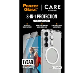 PanzerGlass CARE / Ochranné příslušenství 3v1 / Samsung Galaxy S25 / tvrzené sklo / plně nalepovací / průhledné