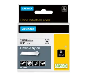 Dymo originální páska do tiskárny štítků 19mm x 3,5m / černý tisk / bílý podklad / RHINO nylonová flexibilní