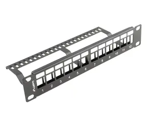 Lanberg Patch panel pro Keystone černý / Patch panel / 12 portů / 1U / 10" / neosazený s organizérem